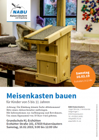 Plakat: Meisenkasten bauen für Kinder am 16.02.2019