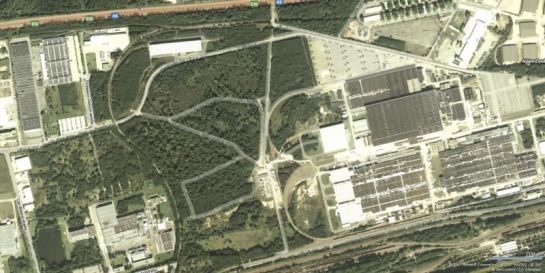 Luftbild vom Gebiet zwischen Opel (rechts) und Einsiedlerhof (Freudenberg und Keiper links), Copyright Microsoft Live Earth